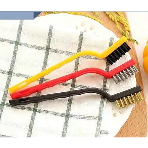 Image of 18 Pcs Mini Stainless Steel Wire Brush Set for Cleaning Welding Slag Rust, Wire Bristle Scratch Brush Set, Curved Handle Brushes（3 Styles: Brushes of Stainless Steel /Nylon /Brass Bristles Polychrome