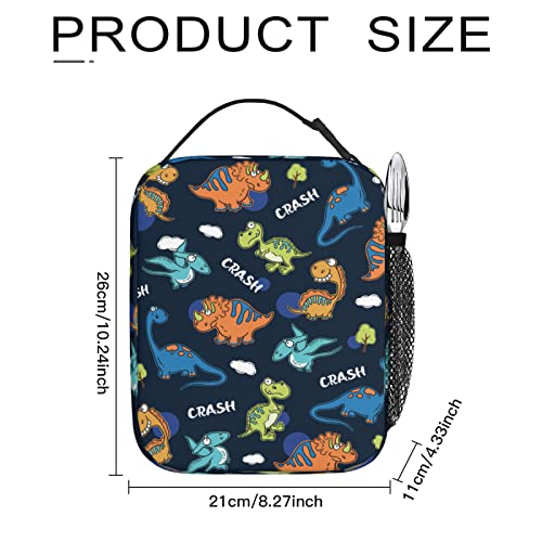 Dacawin Colorful Dinosaurs Kids Lunch Bag Cartoon Dinosaur Insulated Lunch Box Thermal Dark Blue Cute Cooler Tote Lunchbox For Women Men Work Picnic #TOP6
