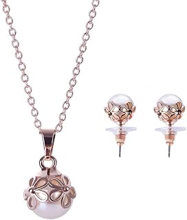 Ladies Fashion Alloy Peal Necklace and Earring Set Elegant Women Jewellery Necklace Earrings Pendant Set for Birthday Valentine Wedding Party Gold Lovely and Professional