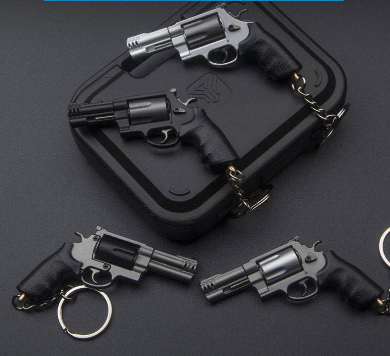 Image of AlfaPros Revolver Metal Miniature Keychain | 1:3 Scale Collectible Non Firing Model with Functional Trigger & Hammer Removable Cylinder Stylish Durable DisplayPiece for Keyring & Gift. Grey