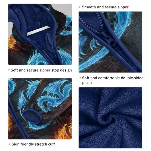 CHIFIGNO Dragons Fire Ice Boys Zip up Hoodie, Thick Lightweight Sweatshirt Jacket 3T3