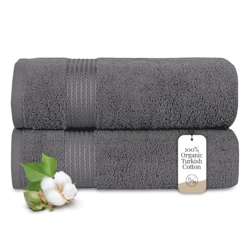 Birch & Moon Cloud Plush Organic 100% Turkish Cotton Bath Towels – Luxury Spa Towels, Ultra-Soft, Absorbent & Quick-Dry, Set of 2 (Charcoal) – Hotel Quality, Large & Fluffy for Bathroom & Home