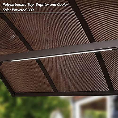 Ulax Furniture 3-Seat Outdoor Patio Swing Chair, Porch Swing Glider Chair With Convertible Canopy, Solar Led Light And Sunbrella Pillows For Poolside, Garden, Balcony, Backyard #TOP3