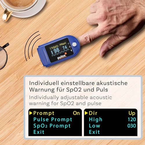 Pulsoximeter Pulox PO-200A Solo mit Alarm und Pulston in Blau für die Messung von Puls,...