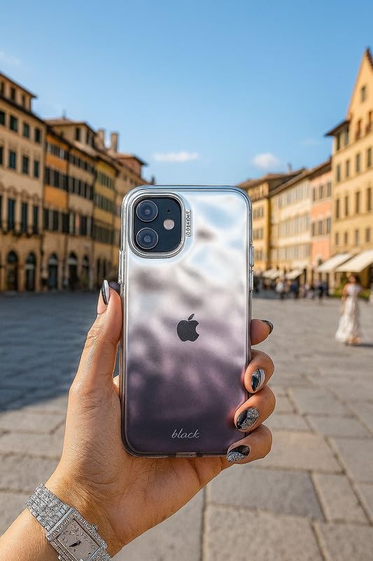 Image of COVERLY PC Ombre Holographic for iPhone 15 Case,Luxury Rainbow Gradient Lens Cover [Compatible with Mag-Safe] Shockproof Sparkly Cute Women Girl Protective Case Cover Case for iPhone 15,Black Glitter