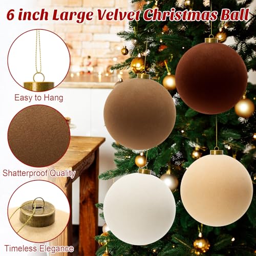 Liliful 12 Pcs 6 Inch Large Velvet Christmas Ball Flocked Christmas Tree Ornaments Big Xmas Tree Shatterproof Hanging Home Decorations for Holiday Party (Brown) by Liliful - Image 3