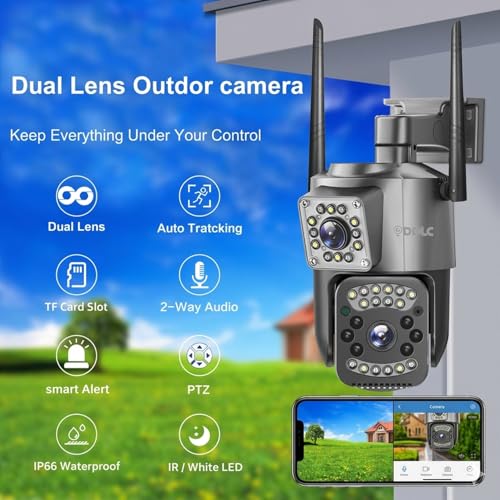 Image of DDLC 6MP Smart WiFi Dual Lens Outdoor PTZ CCTV Camera | 360 View| Color Night Vision | Two Way Audio | Wireless Home Security Camera with Mobile App V380 Pro (Dual Lens PTZ)