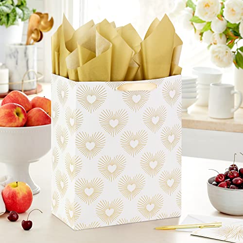 Hallmark Wrap 13" Large Gift Bag With Tissue Paper And Wedding Card, 130, Gold And White #TOP1