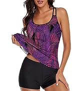 HANERDUN Women Flowy Tankini Bathing Suits Tummy Control Swimsuits Two Piece Swimwear Tank Top wi...