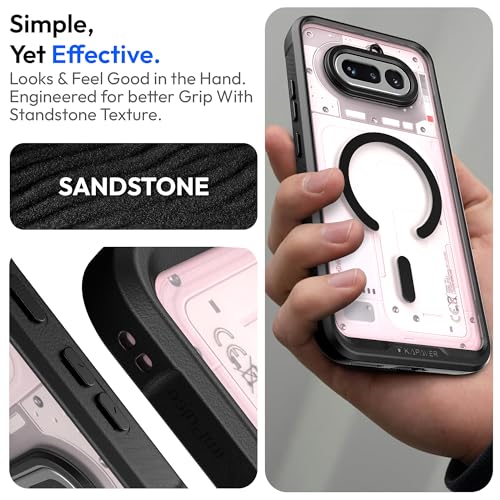 Image of KAPAVER Mag-X Sandstone Case for Nothing Phone 4a MagSafe, Magnetic | Nothing Phone 4a Back Cover (Black)