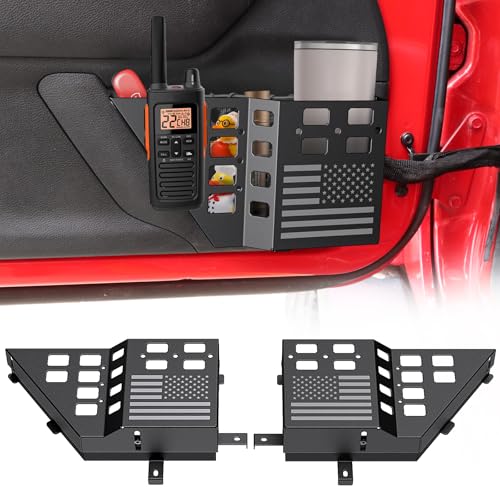 DIAMOOKY Upgraded Metal Front Door Pocket Storage Box for Jeep Wrangler JK JKU 2018 2017 2016 2015 2014 2013-2007 2/4 Door Accessories Adjustable Door Organizer Molle Panels Flag 2PCS
