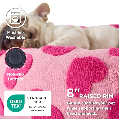 Image of Lesure Donut Medium Dog Bed Calming - Round Cat Beds Indoor Valentine's Day Gift for Pets, Orthopedic Washable Cute Home Decor Beds with Jacquard Shaggy Plush & Anti Slip Bottom, 30 Inch, Lover Hearts