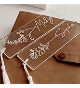 Birth Flower Acrylic Bookmark for Women Girls,Personalized Name Bookmarks with Tassels Cute Bookm...