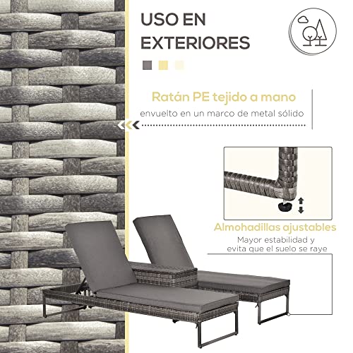 Outsunny-Conjunto-de-2-Tumbonas-de-Jardin-con-Cojines-Acolchados-Ratan-con-Mesa-Auxiliar-para-Piscina-o-Terraza-Carga-160kg-195x60x86-cm-Acero-Gris