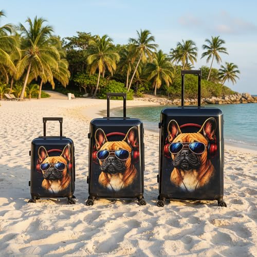Image of InUSA Dog Print 3 Piece Hardside Spinner Luggage Set 20 /24 /28in. TSA Lock