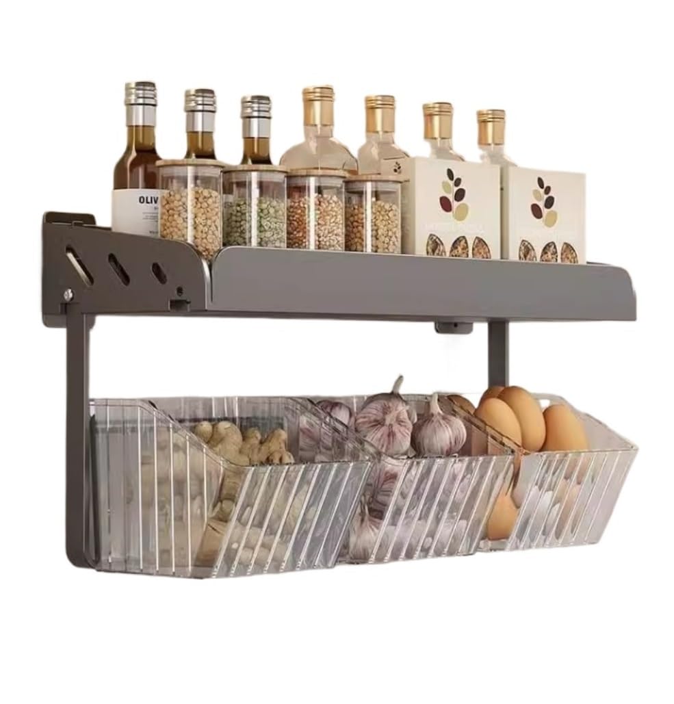 Especiero, especiero, especiero de 2 Niveles, especiero de Pared, Estante de Almacenamiento de Cocina de Acero al Carbono y acrílico, Almacenamiento de Cocina, Organizador de Especias