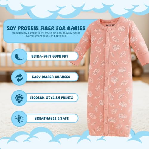 Image of Babysoy Unisex Baby Long Sleeve Gown Sleep Sack, Ultra Soft Nightgown, Newborn Reversible Mittens