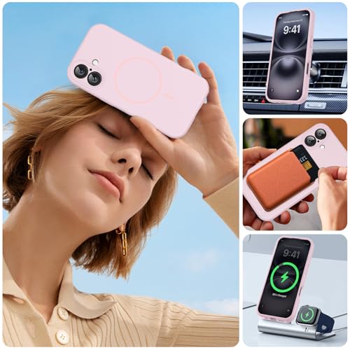Image of Miracase Magnetic for iPhone 16 Plus Case, [Soft Anti-Scratch Microfiber Lining], Compatible with MagSafe, Liquid Silicone Shockproof Drop Protection Phone Case for 16 Plus,Sand Pink