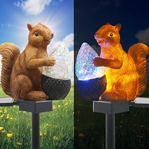 Upgraded Solar Garden Lights Outdoor Decor, Solar Squirrel Stake Lights Colorful LED, IP65 Waterproof Squirrel Decorative Lights, for Yard Patio Garden Lawn Decoration