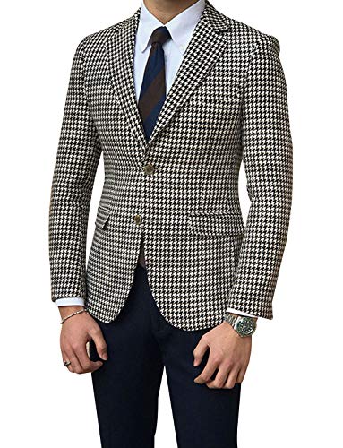 Kromoc Men's Suit Blazer Two Buttons Plaid Wedding Party Jacket
