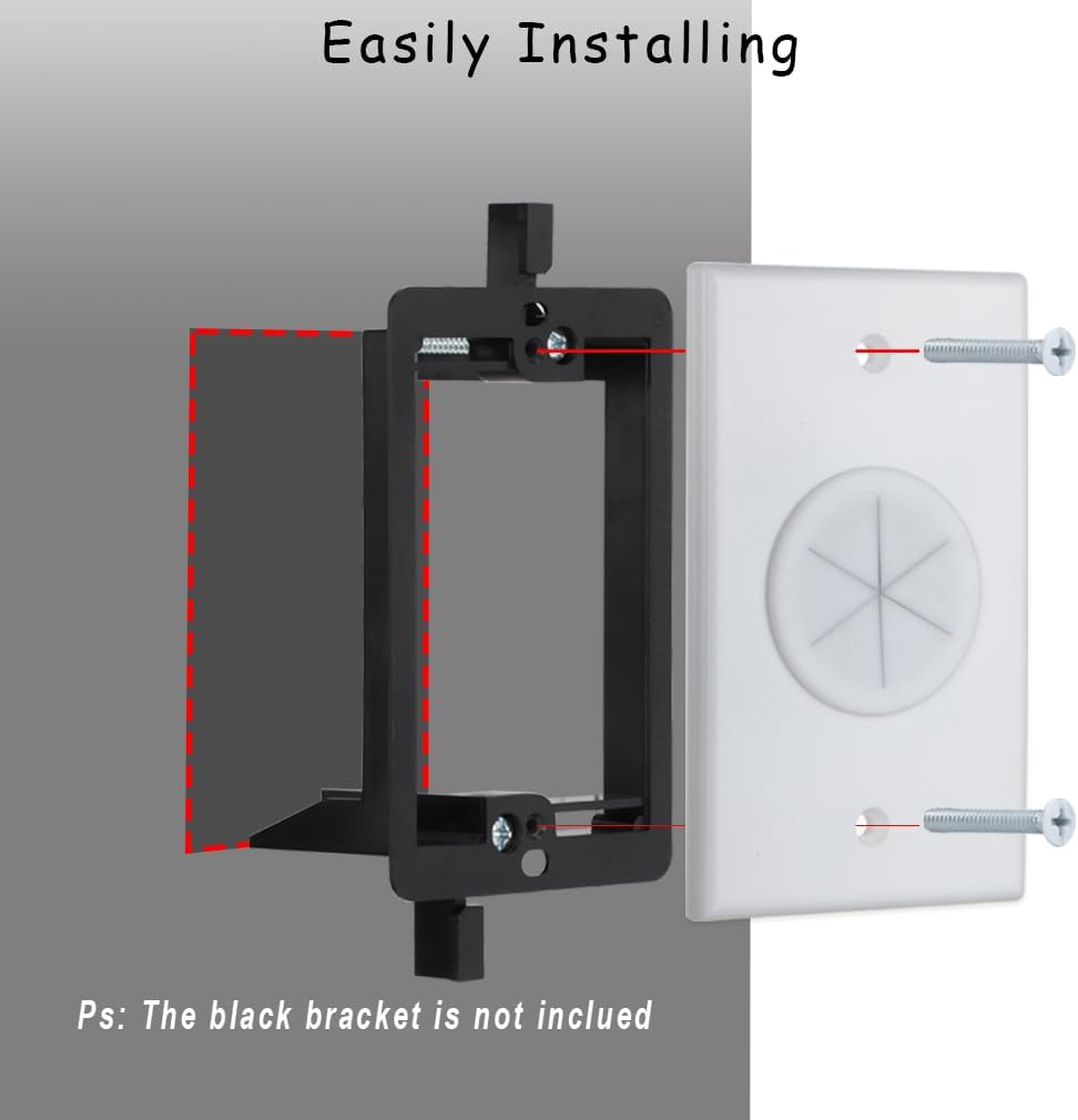 Cable Wall Plate 10 pack, Cable Pass Through Wall Plate White with Round Silicone Passthrough for Low Voltage Cables, Cord Hider for Wall Mount Flat TV, Home Theater Media System