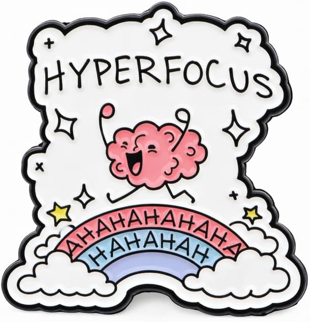 Funny Brain Cloud Pin - Mental Health Awareness Enamel Pins Brooch with "HYPERFOCUS" for Backpacks, Jackets, Hats.Cute ADHD Cloud Rainbow Brooches Gifts for Adults, Women, Students, Teenages.