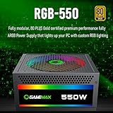 GameMax RGB 550W Modular 80 Plus Gold Power Supply with 14cm RGB Fan - Black - Image 2