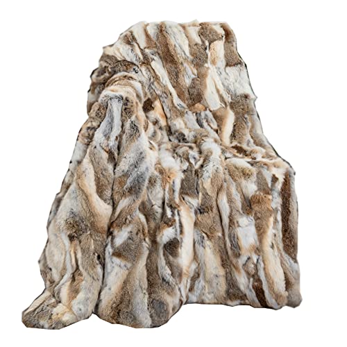Fur Blanket Throw for Couch Tan Rabbit Hide Fur Throw Blanket Fuzzy Fluffy Super Soft Furry Plush...