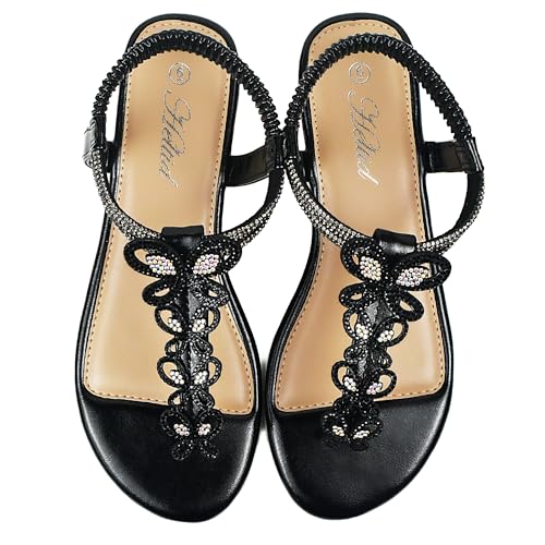 Women's Butterfly Thong Flat Sandals T-Strap Rhinestone Boho Wedding Dressy Sandals for Women3