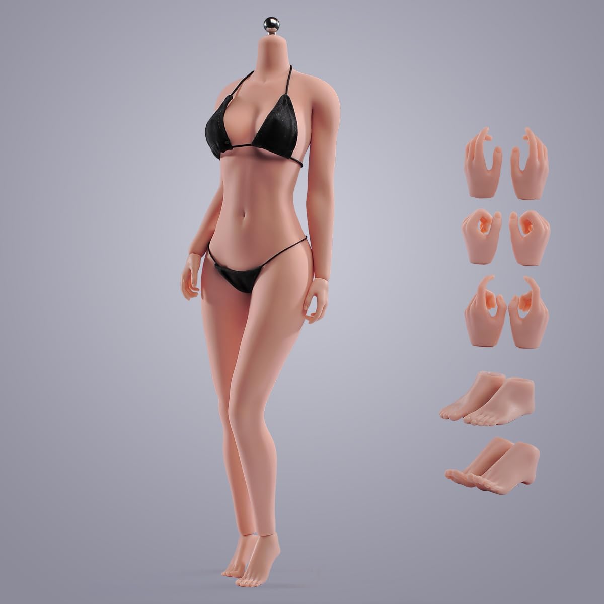 1/6 Scale Female Action Figure Body, 12 inches Seamless Flexible Large Bust Soft Female Figure Body Doll Model with Detachable 3 Pairs of Hands Gesture & 2 Pairs of Feet Shapes (Pale Skin)