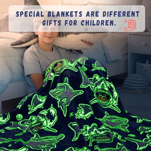 Image of Twin Blanket for Couch & Bed, Large Soft Warm Plush Fleece Shark Throw Blanket for Boys, Cute Funny Coastal Ocean Themed Decor for Bedroom Home Living Room, 60 inchx80 inch