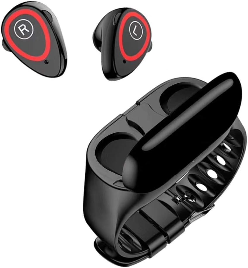 Vaku Luxos M1 Smart 2 in 1 Health Bluetooth 5.0 Dual Wireless Earphones Bracelet Watch - Black