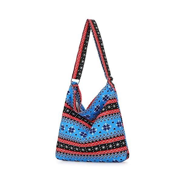 Covelin Women's Retro Large Size Canvas Shoulder Bag Hobo Crossbody Handbag Casual Tote Multicoloured-5