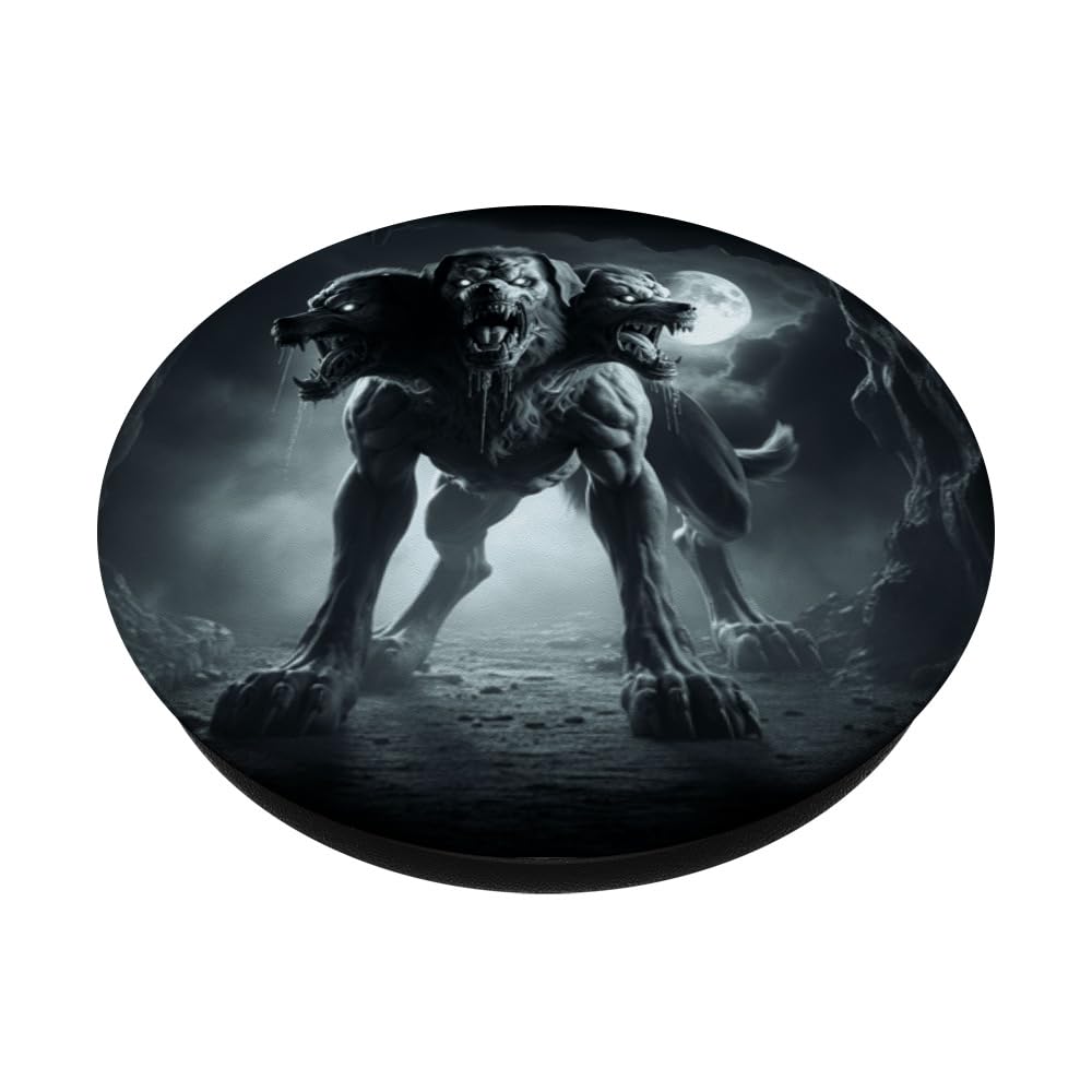 Fantasy Greek Mythology Cerberus Hound Of Hades Graphic PopSockets Swappable PopGrip, Black - Image 2