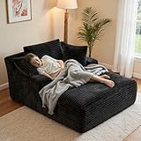 Aivermeil Boneless Couch Modernes Cord Bodensofa mit Schlaffunktion – Cloud Sofa mit Chaiselongue, 3 Kissen, Bequeme Sofa Couch für Wohnzimmer, Keine Montage erforderlich - Schwarz