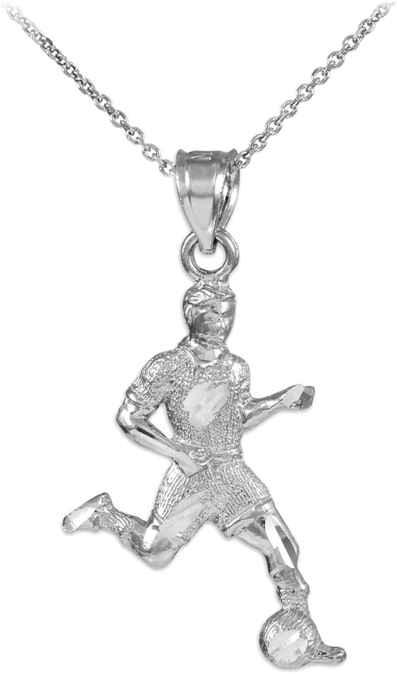 Claddagh Gold Sterling Silver Soccer Player Futbol Sports Charm Pendant Necklace