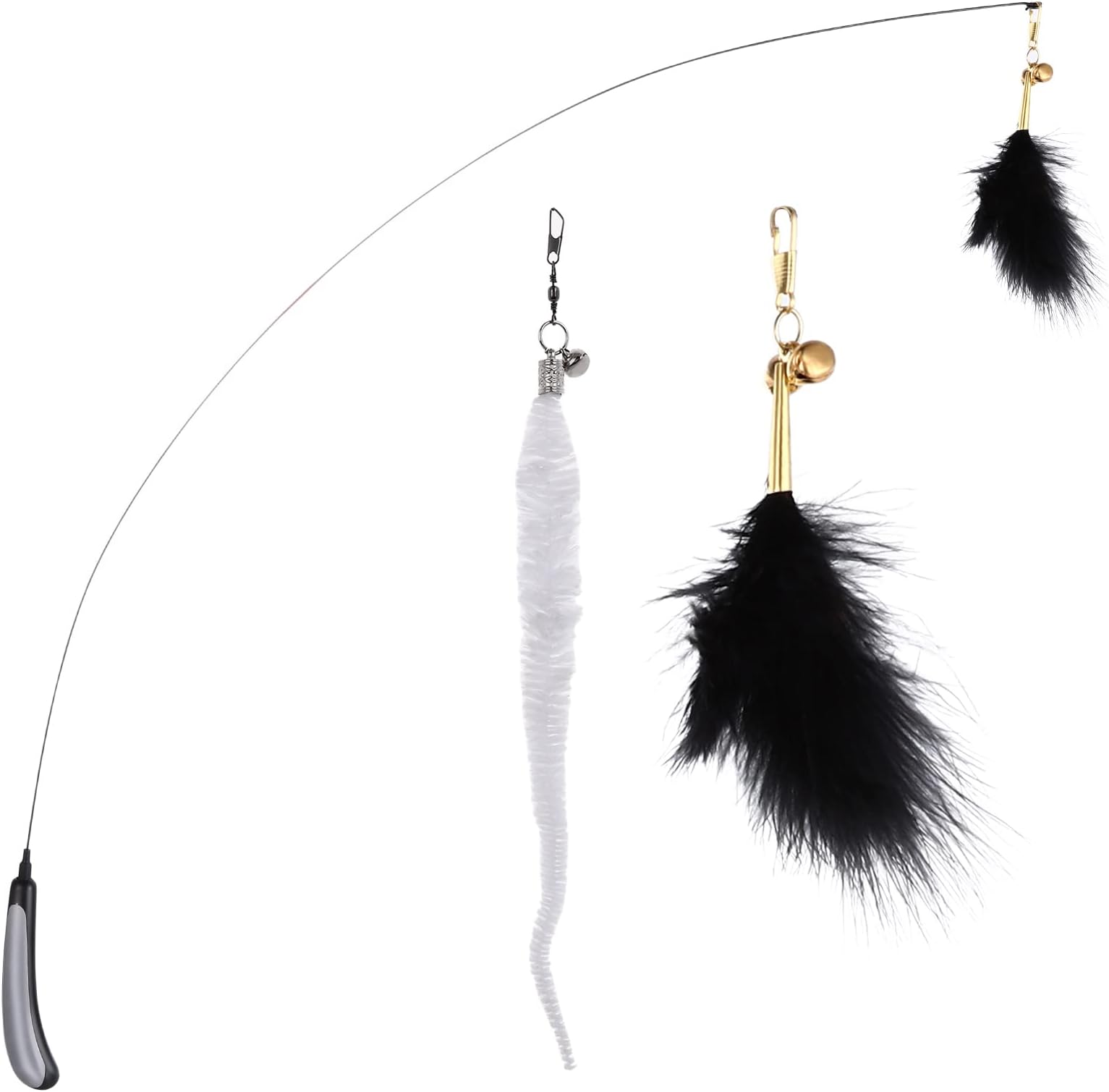Ouligay Cat Wand Toy Cat Feather Toys Interactive Cat Toy for Indoor Cats Kitten Toys With Bell Worm Feather Refill Cat Teaser Wand to Play Exercise