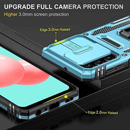 Image of Slide Camera Cover with Ring Holder Mobile Phone Case Cover for Samsung Galaxy M32 5G / A32 5G (Blue)