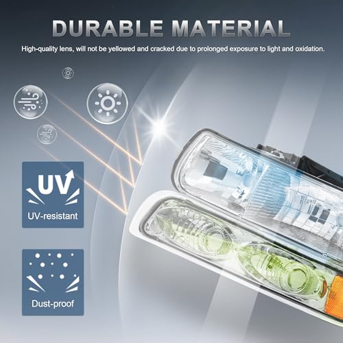 KUIPERAUTO Headlight Assembly Front Lamp Compatible with 1999-2002 Chevrolet Silverado 1500 2500 2000-2006 Suburban 1500 2500 Tahoe Chrome Housing/Clear lens/Amber Corner w/Bulb by KUIPERAUTO - Image 3