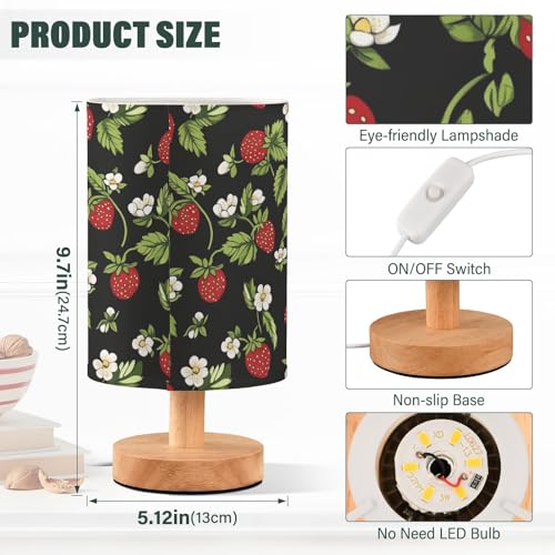 Lámpara de mesa de noche pequeña Black Strawberries con USB miniatura 3