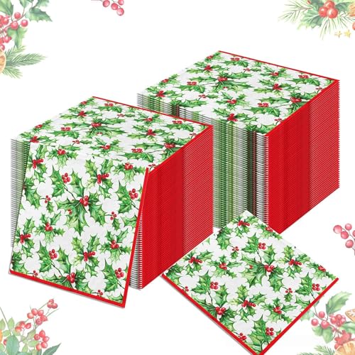 メリークリスマス使い捨ての正方形ナプキン100枚、家庭、キッチン、バスルーム、ティーパーティー、結婚式、誕生日パーティー、その他のフェスティバル用のテーブル装飾パーティー用品