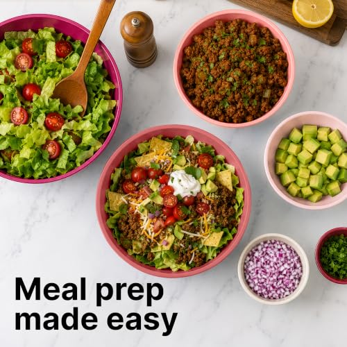 Image of Zulay Kitchen 12 Piece Plastic Mixing Bowls with Lids Set - Leak-Proof Microwave & Freezer Safe Stackable Mixing Bowl Set for Preparing, Serving and Storing - Non-Slip Large Nesting Bowls (Red Ombre)