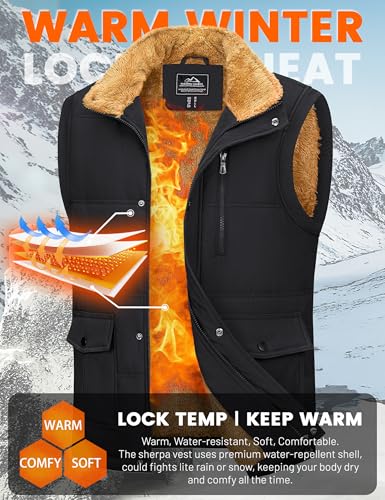 MAGCOMSEN Mens Winter Vests Outerwear Fleece Lined Puffer Vest Warm Casual Quilted Vest Bubble Sherpa Vest Jacket2