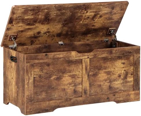 Timberer 39.4" Storage Chest, Wooden Storage Bench, Lift Top Toy Chest with 2 Safety Hinges, Large Toy Box, Entryway Bench for Living Room, Bedroom, Rustic Brown