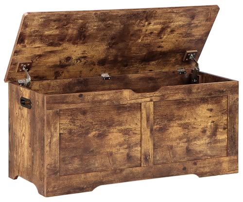 Timberer 39.4" Storage Chest, Wooden Storage Bench, Lift Top Toy Chest With 2 Safety Hinges, Large Toy Box, Entryway Bench For Living Room, Bedroom, Rustic Brown #TOP2