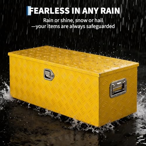 IDEALHOUSE Heavy Duty Aluminum Truck Bed Tool Box, 36x15x15 in - Lockable, Weatherproof Storage Chest with Gas Strut Lid, Organizer Tray, Side Handles, for Pickup, Trailer, RV - Five-Striped Yellow by IDEALHOUSE - Used condition - Image 6