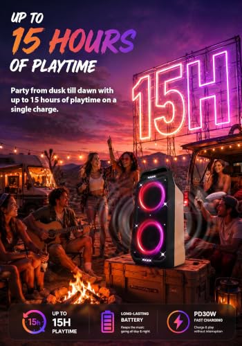 Image of Foxdawn Portable Bluetooth Speaker: 240W Peak Powerful Loud Sound Deep Bass Wireless Boombox Large Subwoofer 15 Hours Battery Life Fast Charging with Led Light Show for Party Outdoor Camping Backyard