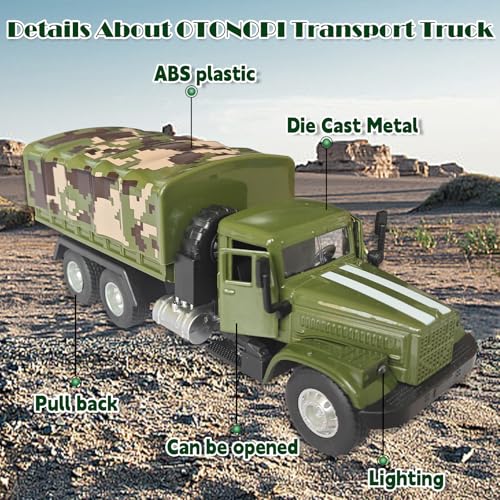 OTONOPI Military Truck Armored Vehicle Die Cast Metal Alloy Pull Back Toy Car Army Transport Model for Kids with Lights and Sounds - Image 2