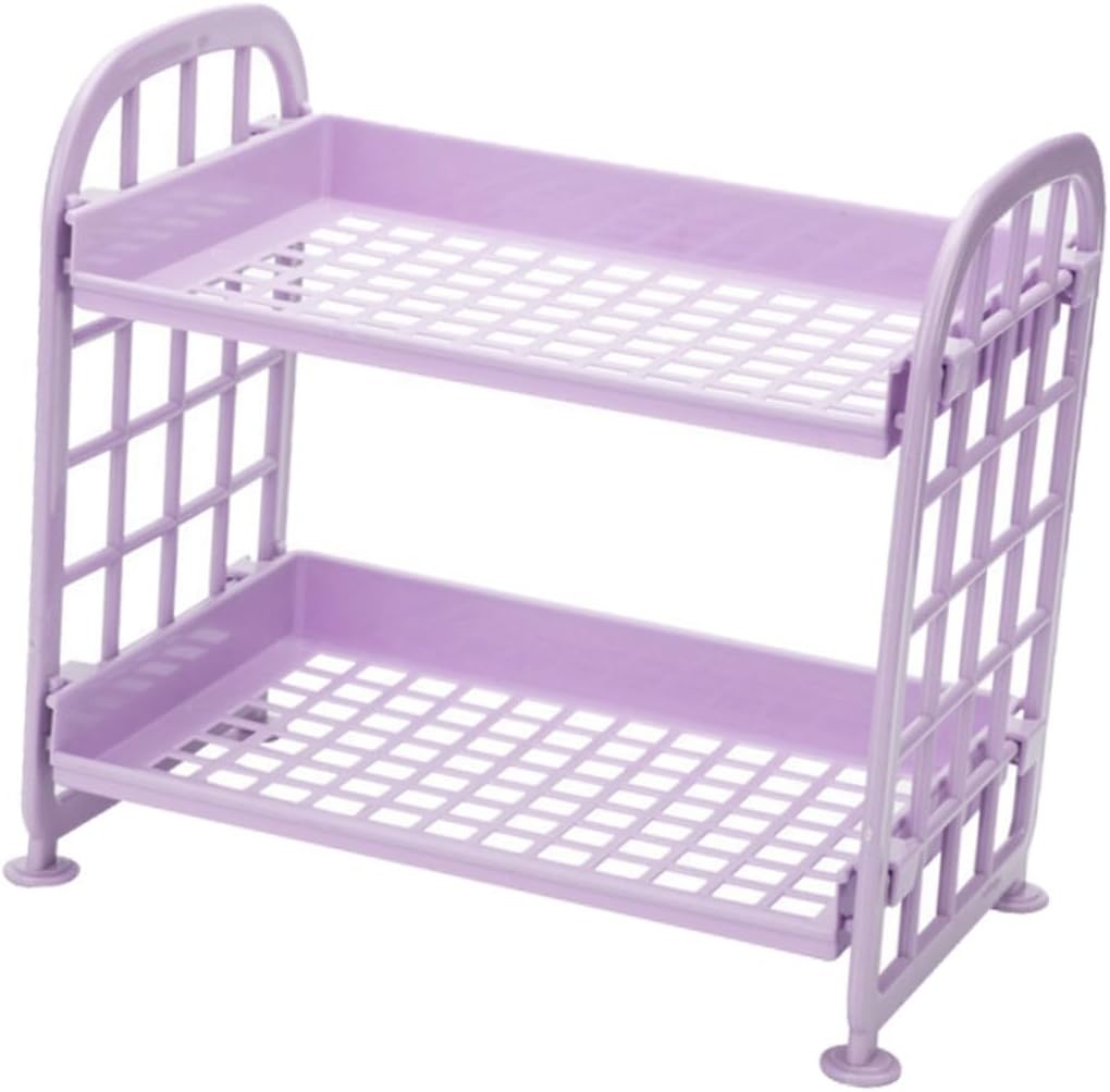 Happyyami Two Layer Plastic Storage Rack for Bathroom Countertops Purple