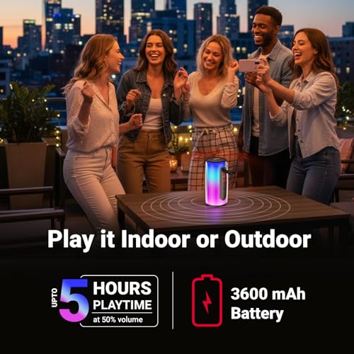 Image of AKAI BD-24 24W RMS Bluetooth Speaker with RGB Lights | Portable Wireless Speaker with TWS, USB, Aux, TF Card, 3600 mAh Battery, 2.5 Inch Driver, Type-C Charging, Up to 5 Hours Playtime (L21.5xW10xH10)
